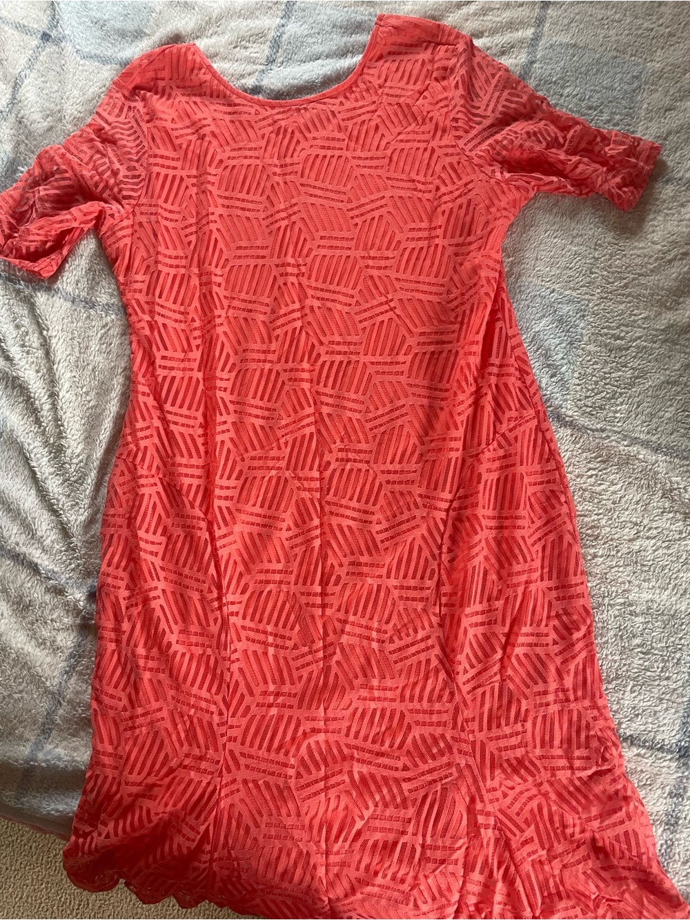 Cato Coral Lace Overlay Short Sleeve Dress